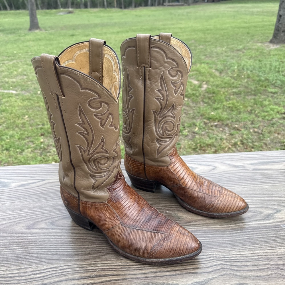 JUSTIN Iguana Lizard Western Cowboy Boots Peanut Brittle 10 D Style 8397 Vintage